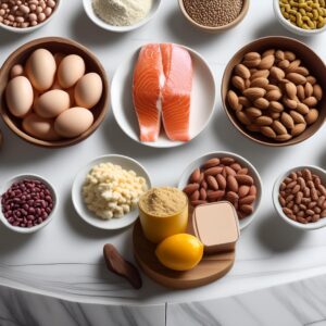 variety of protein sources, including lean meats, fish, eggs, d